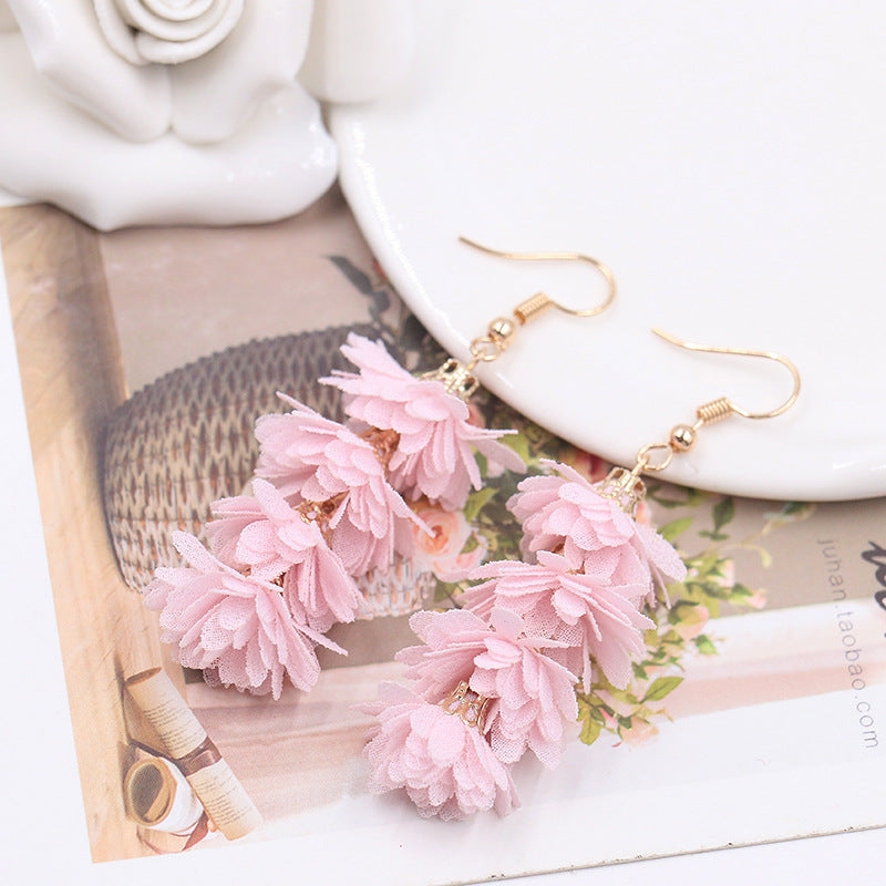 Wholesale Fabric Flower Tassel Earrings Bohemian Chic Jewelry Accessory for Everyday Wear