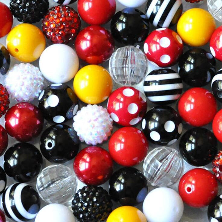Wholesale 50pcs Mixed Color 20MM Black and Red Acrylic Bubblegum Beads ACC-BDS-NiJia035