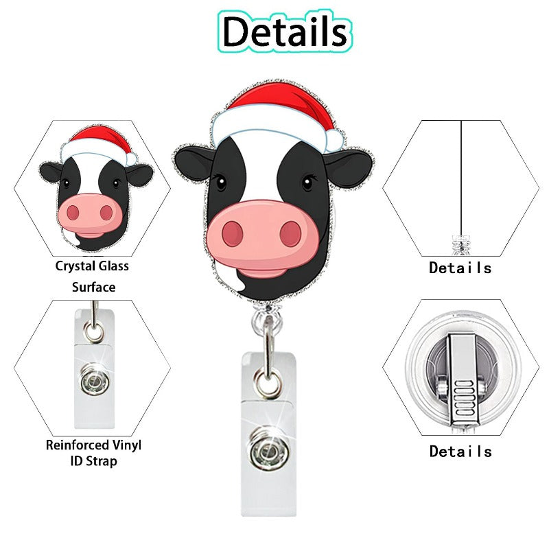 Wholesale Christmas Acrylic Glitter Christmas Tree Black Cat Retractable Badge Keychain ACC-KC-QiDing028