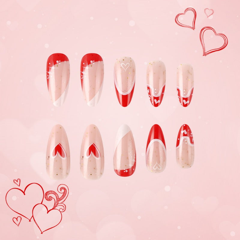 Wholesale 24 Pieces/box Valentine's Day Red Heart Glitter Nails Kits Nail Stickers ACC-NS-MiKe024