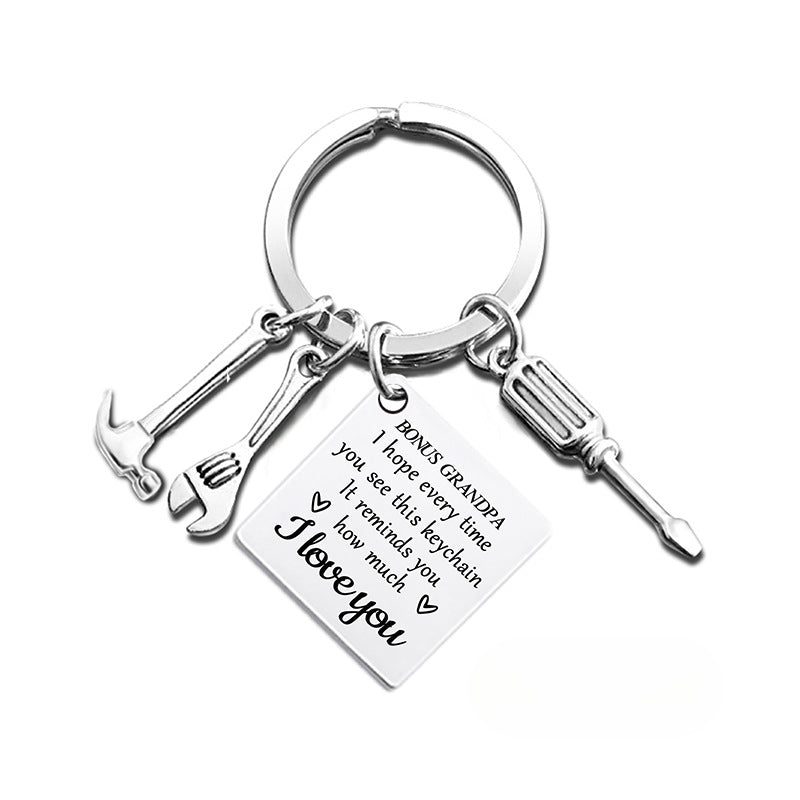 Wholesale Father's Day Hammer Wrench Square Hanging Tag Festival Gift Metal Keychain ACC-KC-Ganggu014