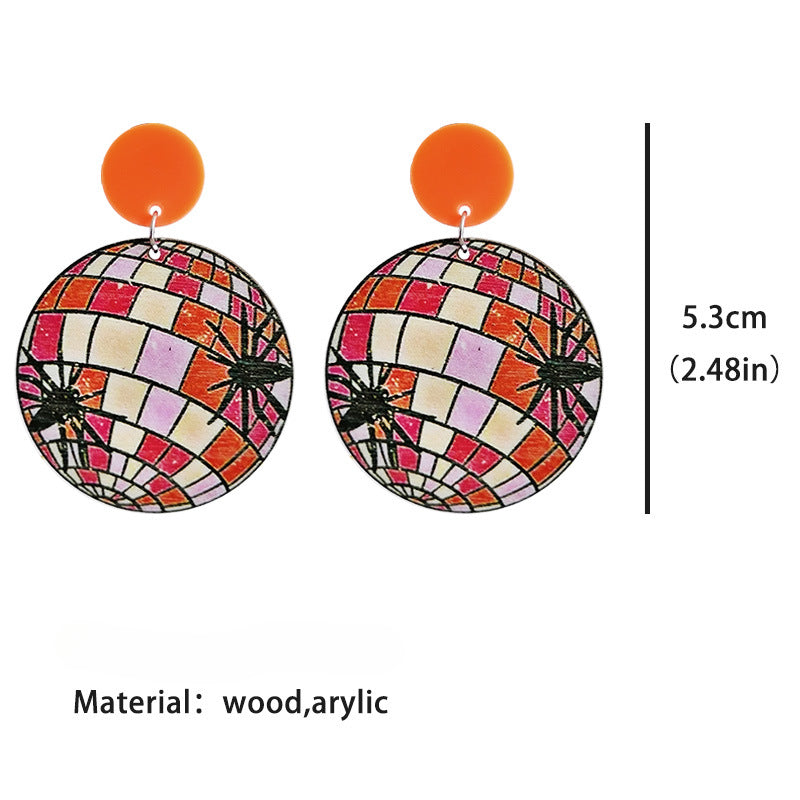 Wholesale 2 Pairs/Pack Halloween Thanksgiving Retro Pumpkin Ghost Spider Wood Earrings ACC-ES-HY164