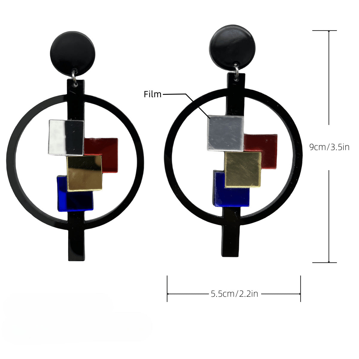 Wholesale Black Round Square Earrings Acrylic Earrings ACC-ES-FX069