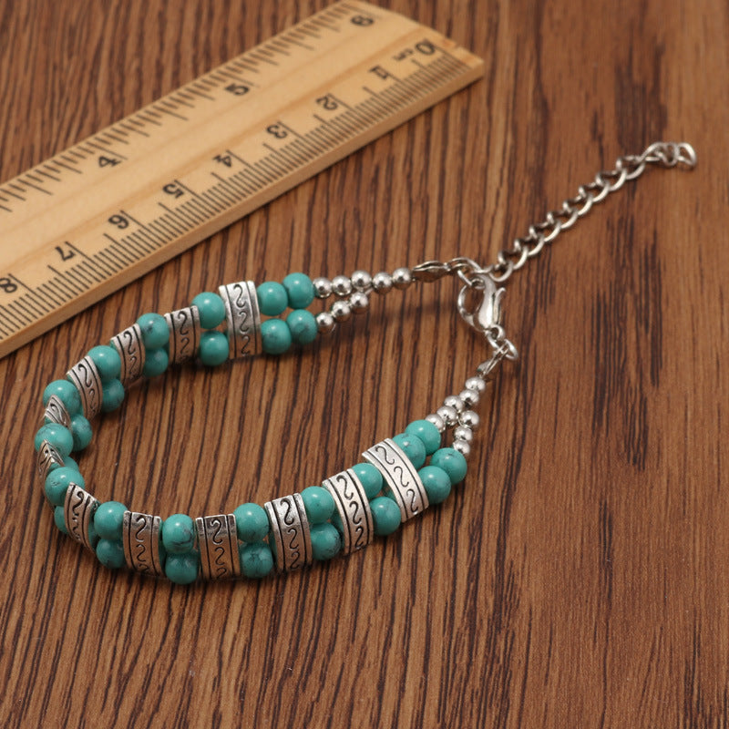 Wholesale Bohemian Double Rowed Turquoise Beaded Vintage Carved Bracelet ACC-BT-YueSen001