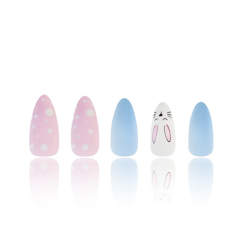 Wholesale 24 Pieces/box Easter Cartoon Bunny Pink and Blue Nails Kits Nail Stickers ACC-NS-QXJ004