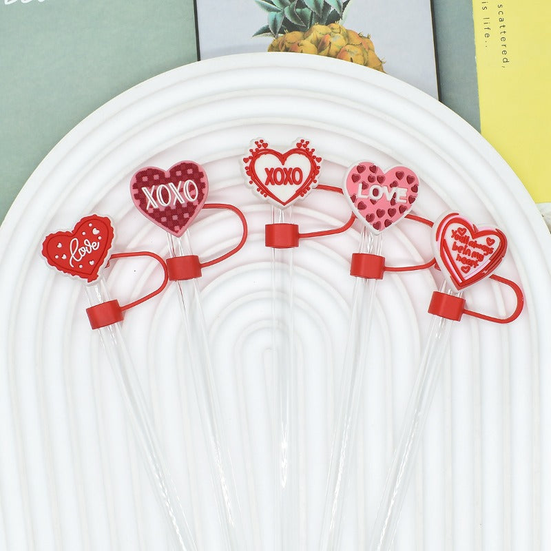 Wholesale Random 100pcs Valentine's Day Love Series 10mm PVC Soft Straw Tube Cap ACC-SCR-RYY131