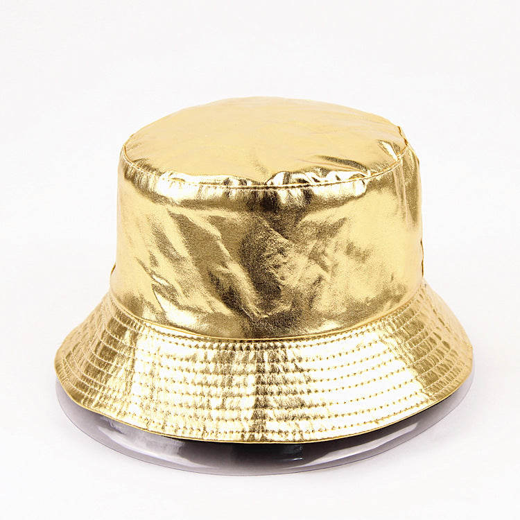 Wholesale Patent Leather Gold and Silver Reversible Bucket Hat ACC-HT-LueLan009