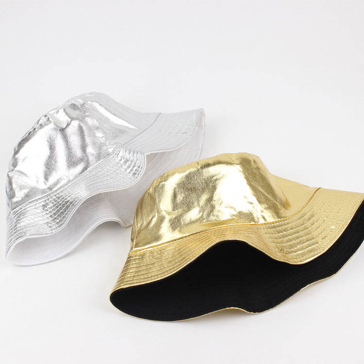 Wholesale Patent Leather Gold and Silver Reversible Bucket Hat ACC-HT-LueLan009