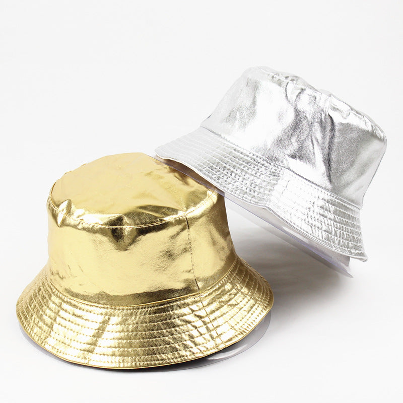 Wholesale Patent Leather Gold and Silver Reversible Bucket Hat ACC-HT-LueLan009