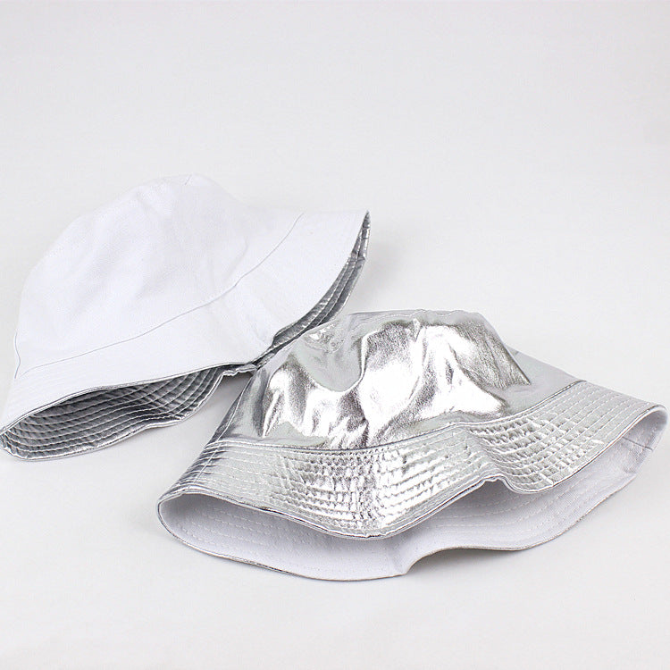 Wholesale Patent Leather Gold and Silver Reversible Bucket Hat ACC-HT-LueLan009