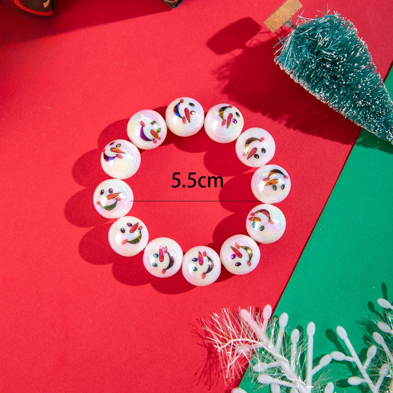 Wholesale Snowman Printed Resin Round Bead Elastic Christmas Bracelet ACC-BT-YongGe006