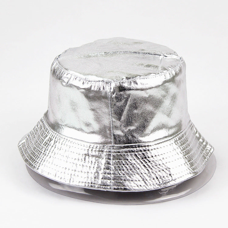 Wholesale Patent Leather Gold and Silver Reversible Bucket Hat ACC-HT-LueLan009