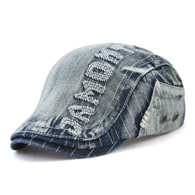 Wholesale Hats Adult Denim Beret Letters Embroidered Outdoor Sun Hat Berets ACC-HT-YangGuan008