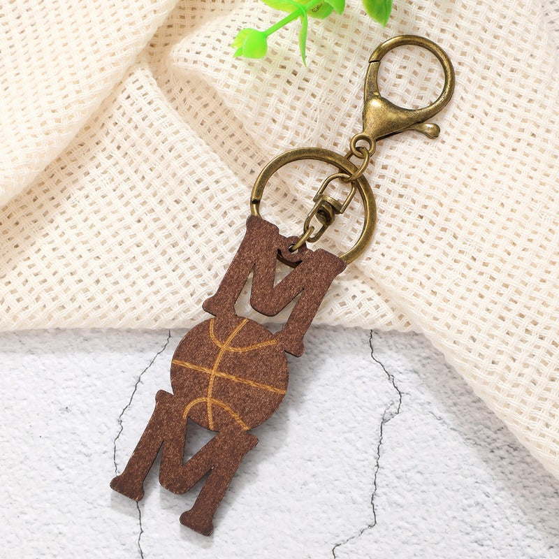 Wholesale Sports Wind Ball Mother's Day Wood Chip Retro Keychain ACC-KC-YTian027