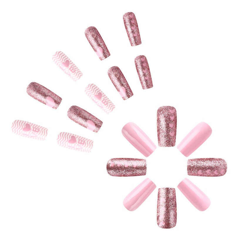 Wholesale 24 Pieces/box Valentine's Day Glitter Heart Nails Kits Nail Stickers ACC-NS-MiKe023