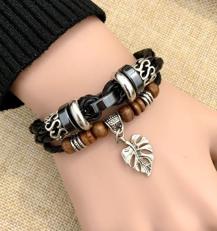 Wholesale Hand-woven multi-layered leaf bracelet