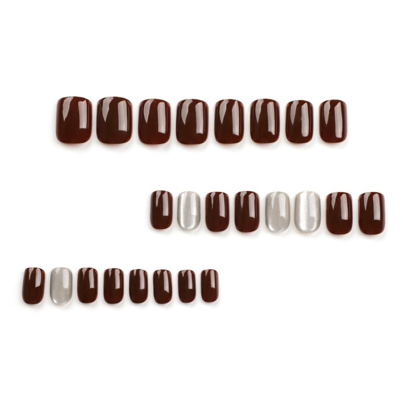 Wholesale 24 Pieces/box Dark Brown Cat Eye Nails Kits Nail Stickers ACC-NS-LeFan142
