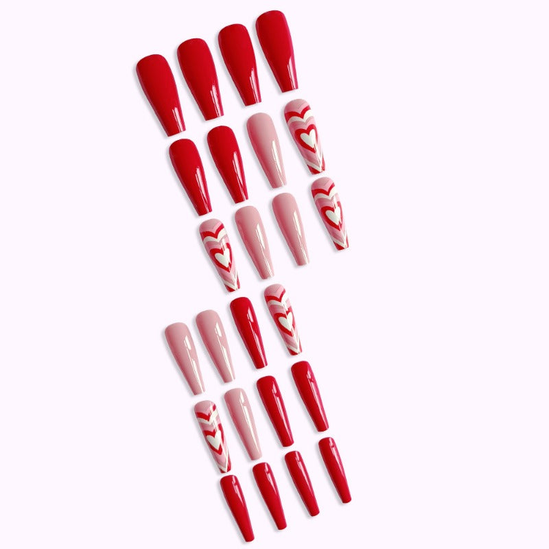 Wholesale 24 Pieces/box Valentine's Day Long Nails Kits Nail Stickers ACC-NS-QXJ053