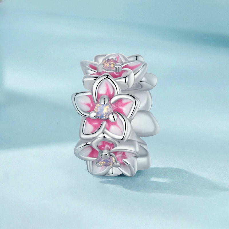 Wholesale Pink Cherry Blossom Diy Bracelet Spacer Bead Flower S925 Sterling Silver Beads ACC-CHS-YinZhiyun003