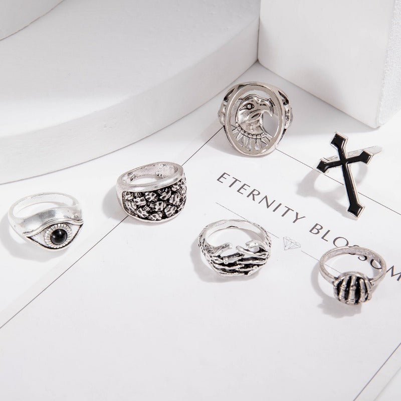 Wholesale 6pcs Punk Style Cross Skull Ring ACC-RS-YongGe015