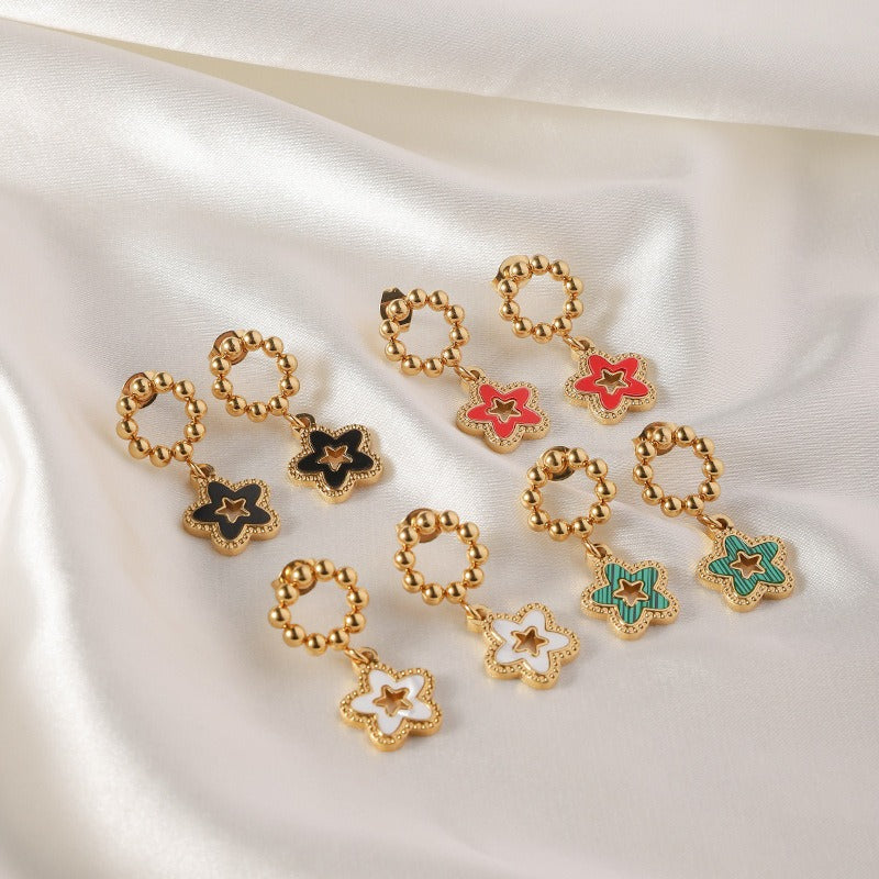 Wholesale Stainless Steel Round Steel Bead Pendant Five-pointed Star Earrings ACC-ES-RuiX005
