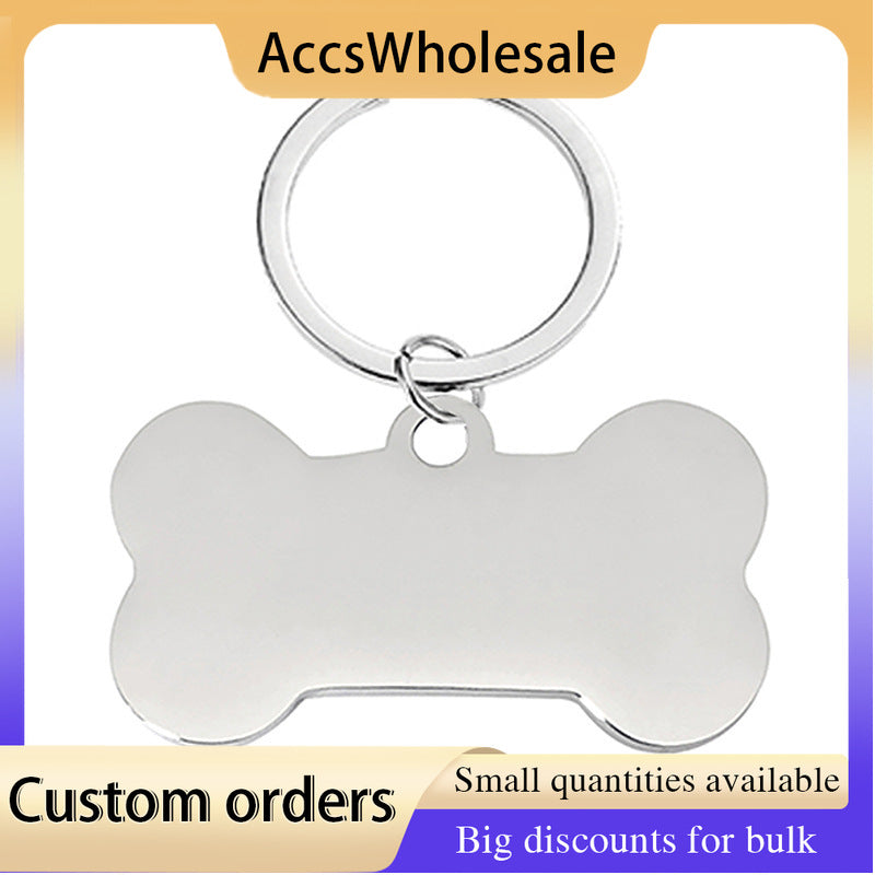 Custom Keychains with Laser Engraved Text or Logo - Dog Bone Metal Keychain