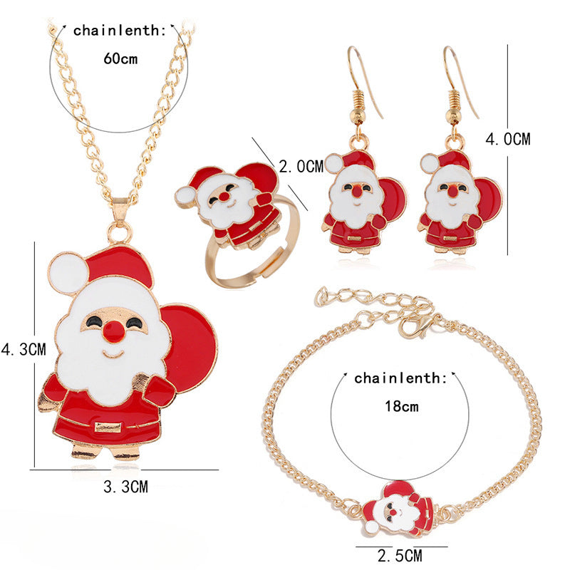 Wholesale Christmas Cute Santa Claus Oil Drop Necklaces Alloy Ring Earrings Bracelet Set ACC-NE-MDD001