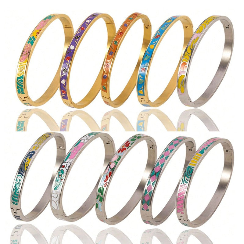 Wholesale Niche Light Luxury Stainless Steel Enamel Oil Drip Bracelet ACC-BT-RuiX005