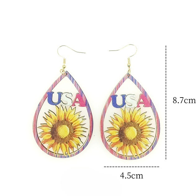 Wholesale American Independence Day Teardrop Print Wood Earrings ACC-ES-Yinx002