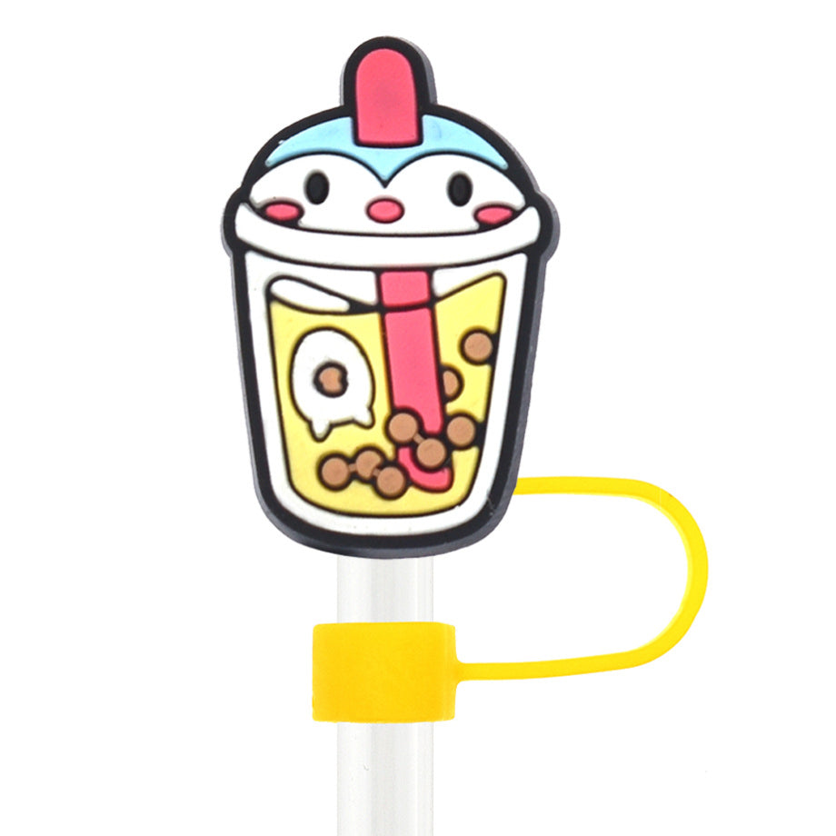 Wholesale Random 100pcs Cartoon Animal Milk Tea Cup 10mm PVC Soft Straw Tube Cap ACC-SCR-RYY084