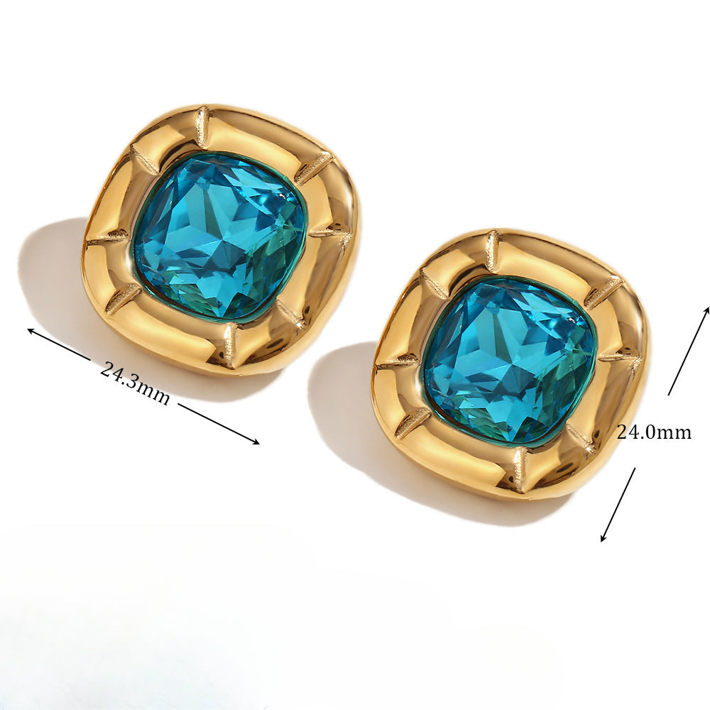 Wholesale Vintage Stainless Steel Necklace Plated 18K Gold Rounded Square Flower Zircon Rings Earrings Necklaces ACC-NE-MengJ012