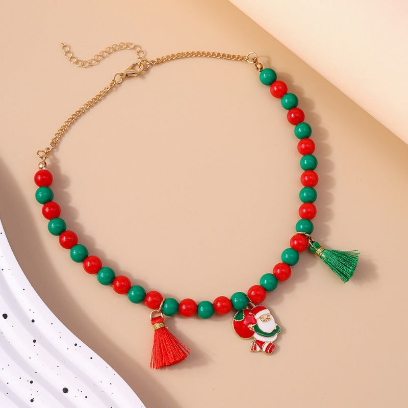 Wholesale Beaded Tassel Santa Claus Necklace Cartoon Necklaces ACC-NE-YueSen007