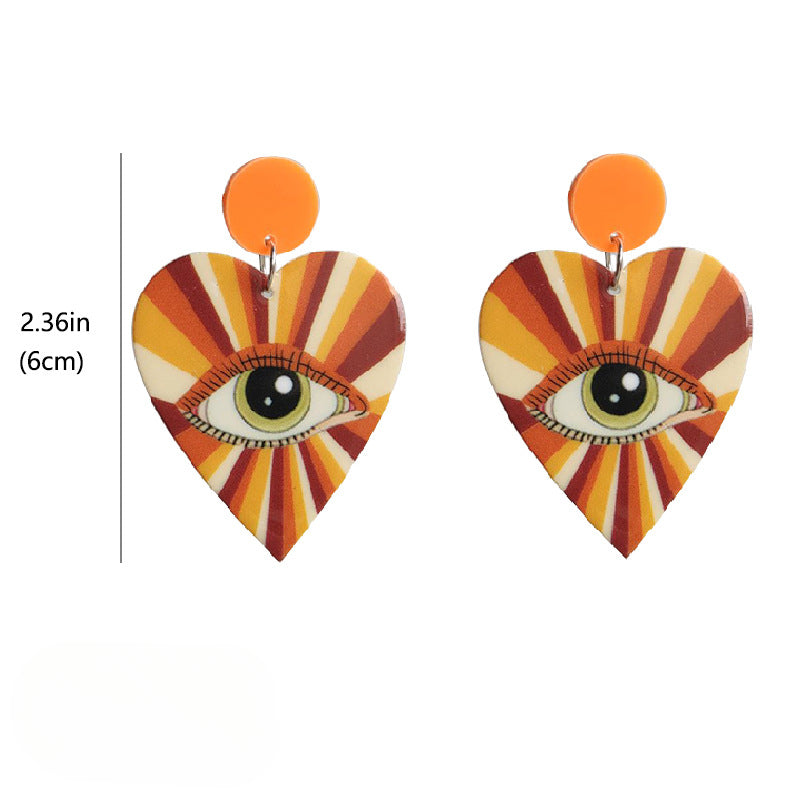 Wholesale 2 Pairs/Pack Heart Shape Eyes Rainbow Retro Disco Ball Acrylic Earrings ACC-ES-HY101