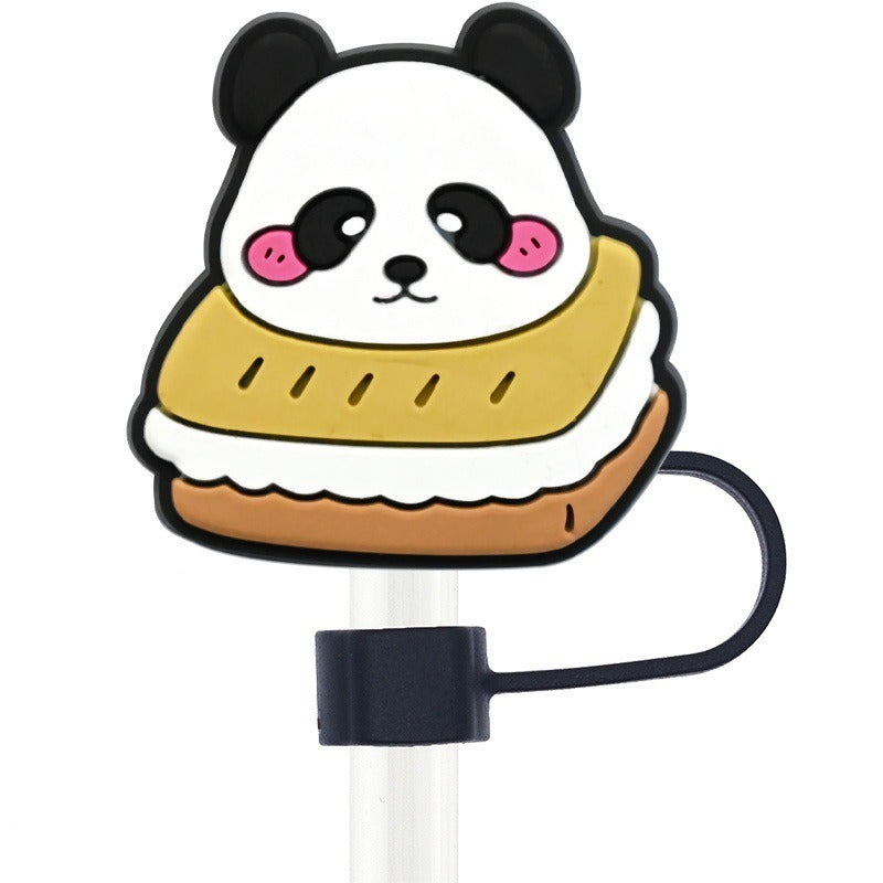 Wholesale Random 100pcs Cute Red Panda 10mm PVC Soft Straw Tube Cap ACC-SCR-RYY148