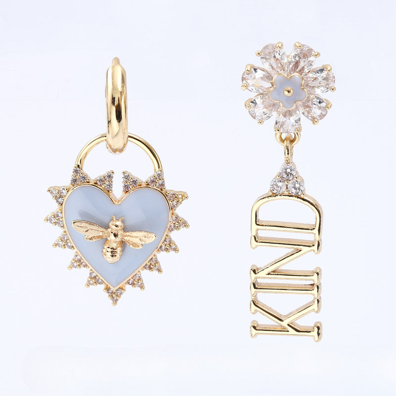 Wholesale Valentine's Day 925 Silver Needle Zircon Heart Shape Asymmetric Earrings