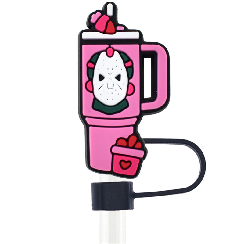 Wholesale Random 100pcs Pink Halloween 10mm PVC Soft Straw Tube Cap ACC-SCR-RYY079