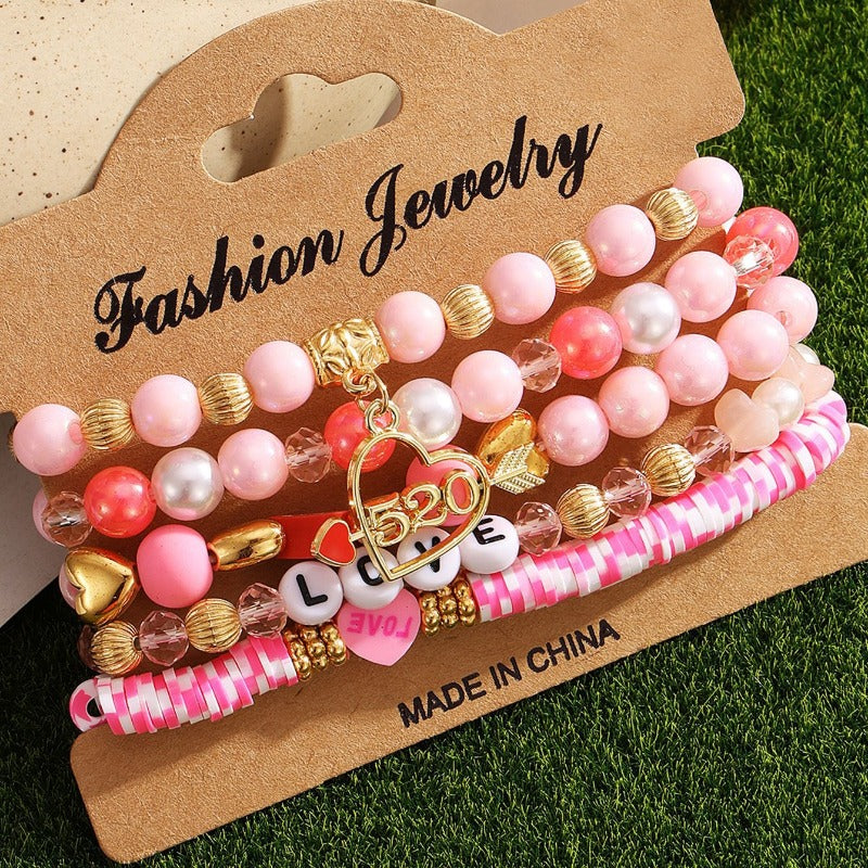 Wholesale Valentine's Day Bracelet Multi-layered Pink Heart Pendant Bracelet ACC-BT-HanSJ001