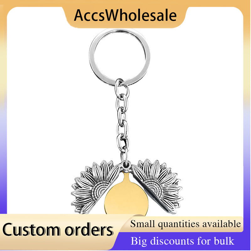 Custom Keychains with Laser Engraved Text or Logo - Sunflower Metal Keychain
