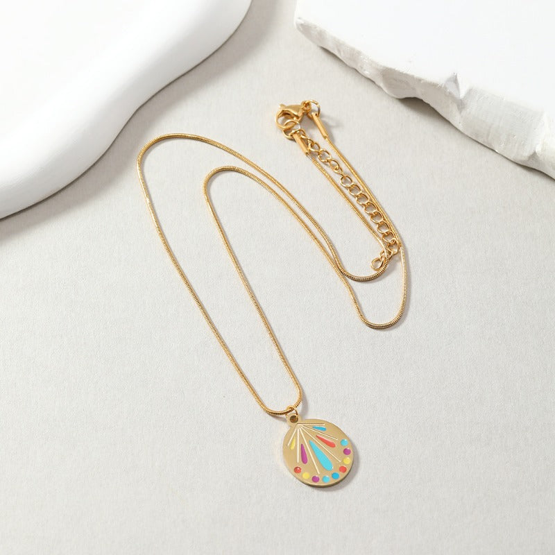 Wholesale Stainless Steel Dopamine Oil Drop Candy Color Butterfly Flower Necklaces ACC-NE-WangG005