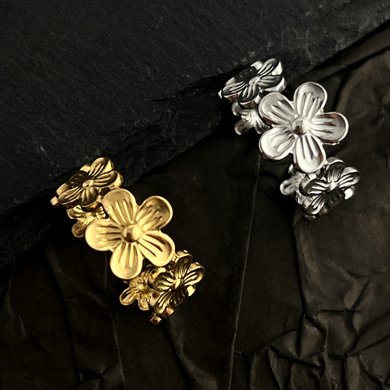 Wholesale Flower Ring Stainless Steel 18K Gold Plated Open Ring ACC-RS-WanCh005