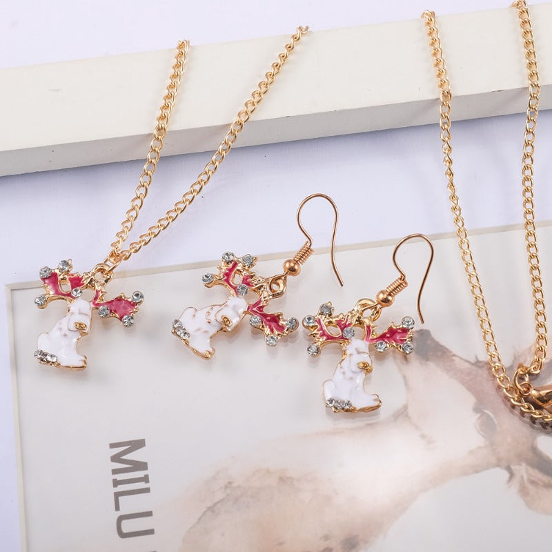 Wholesale Christmas Elk Diamond Earrings Necklace Set ACC-NE-LvXin001