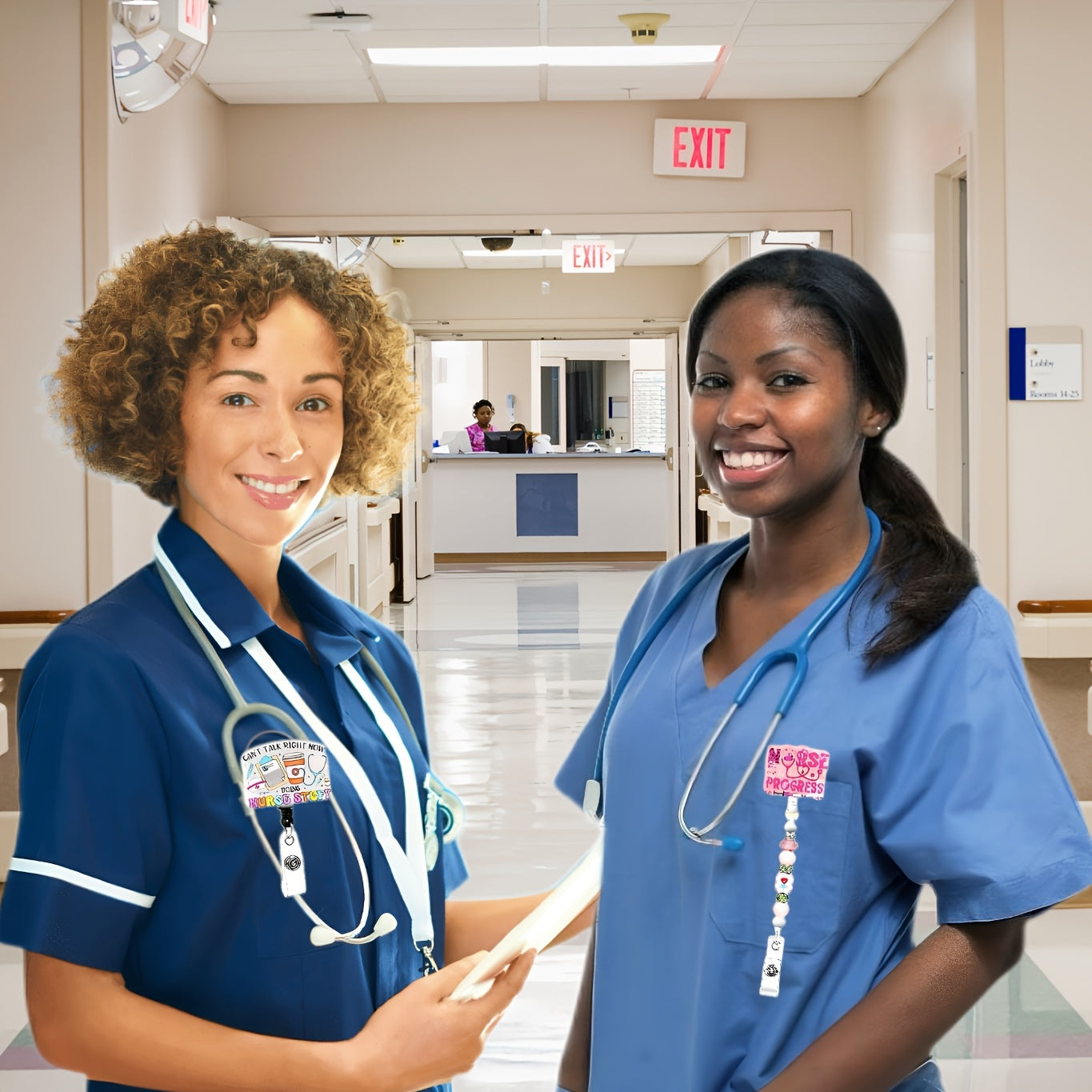 Wholesale 32pcs Nurse Style Acrylic Flatback DIY Beadable Badge Reels Retractable Keychain kits DIY Beaded Gift for Friends Nurses, Offices as Gifts