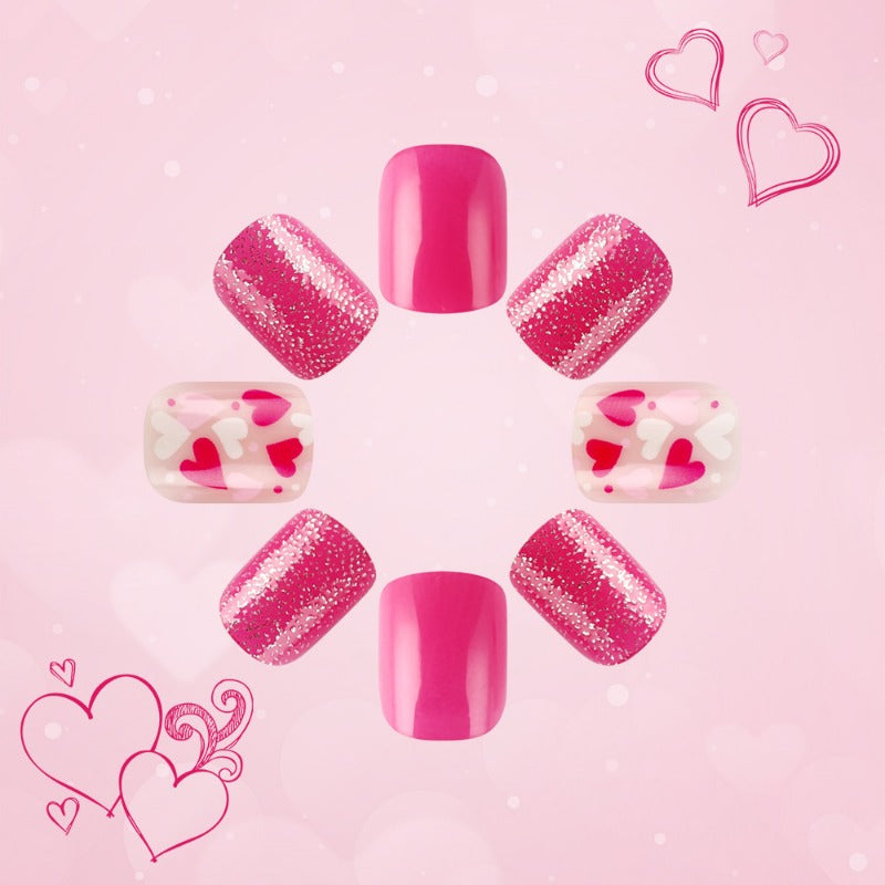 Wholesale 24 Pieces/box Valentine's Day Glitter Heart Nails Kits Nail Stickers ACC-NS-MiKe027