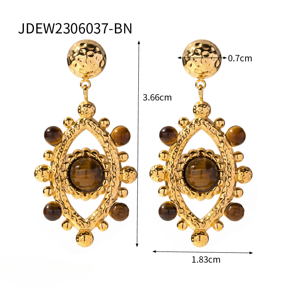 Wholesale Lace Hollow Inlay Tiger Eye Stone Devil Eye Earrings ACC-ES-WanXing001