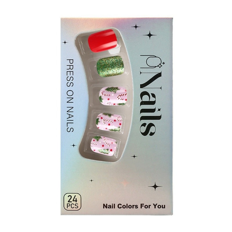 Wholesale 24 Pieces/box Christmas Red and Green Canes Nails Kits Nail Stickers ACC-NS-MiKe008