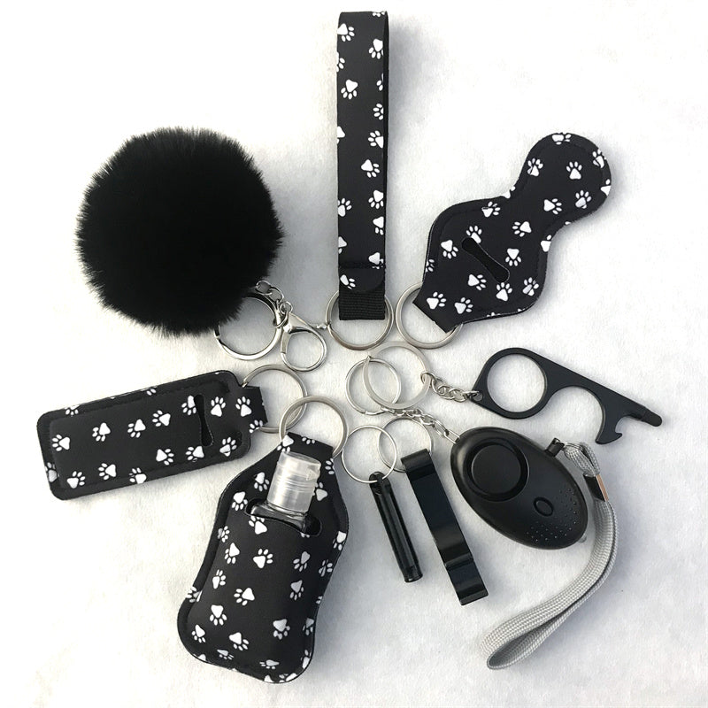 Wholesale Leopard Print Cow Print Lipstick Cover Door Opener Bottle Opener Hair Ball Wrist Keychain 10-piece Set ACC-KC-LF001