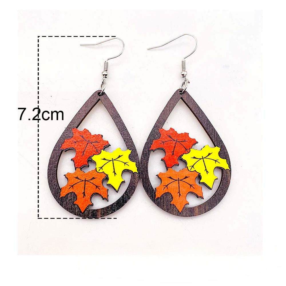 Wholesale Thanksgiving Halloween Pumpkin Turkey Car Water Drop Wood Earrings ACC-ES-ChenY043
