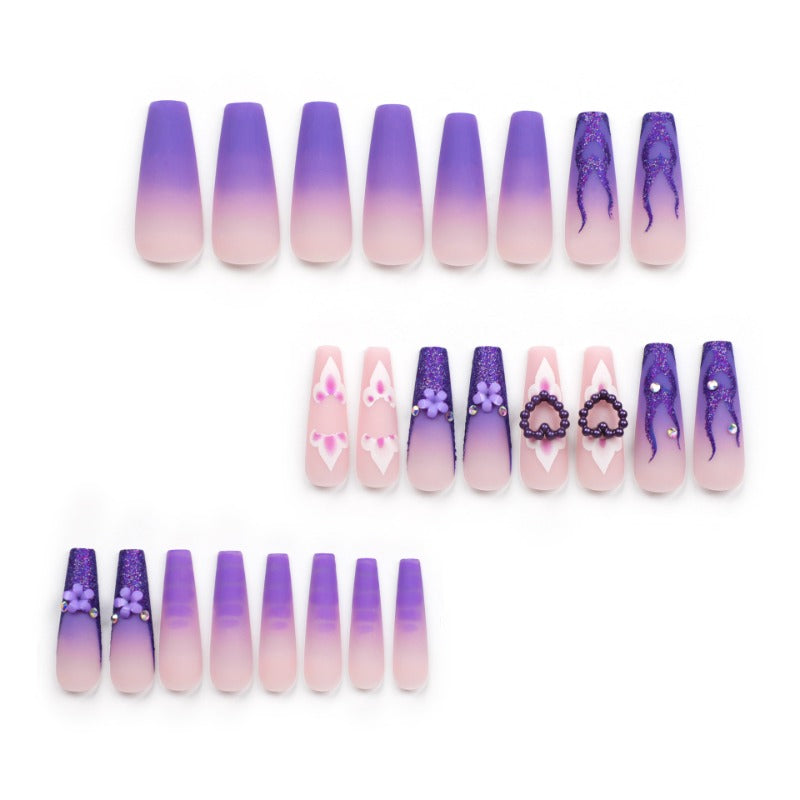 Wholesale 24 Pieces/box Purple Flowers Nails Kits Nail Stickers ACC-NS-LeFan193