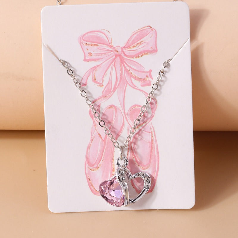 Wholesale Valentine's Day Pink Gem Heart Necklace ACC-NE-YueSen019