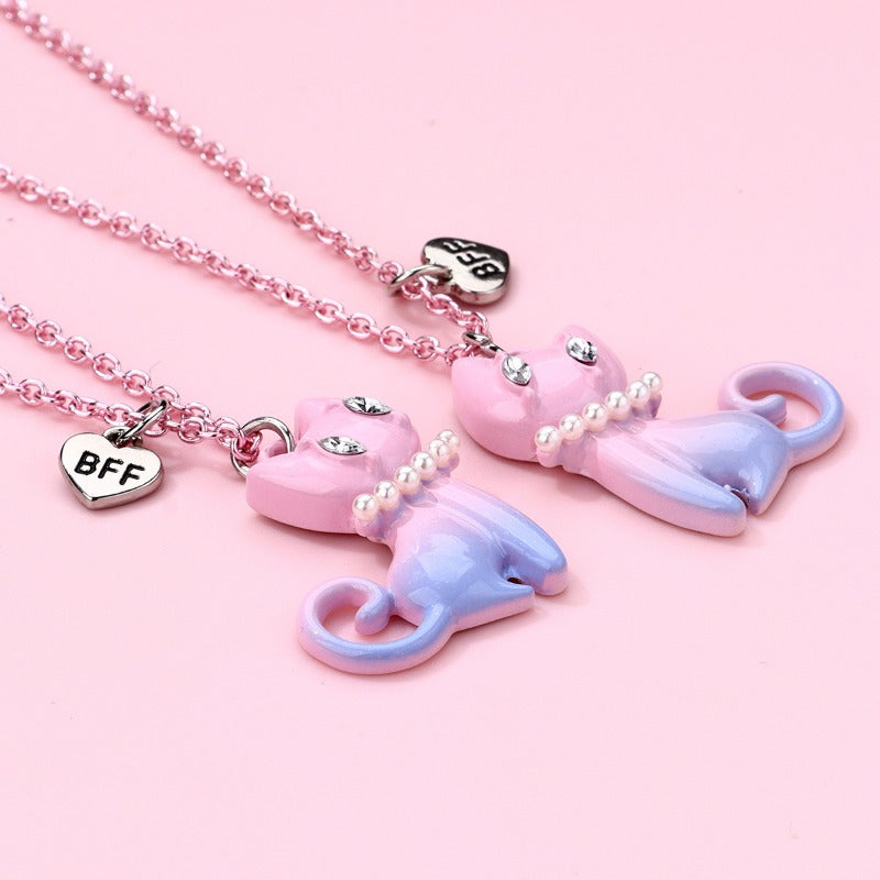 Wholesale Cat Cartoon Pink Gradient Alloy Necklace Set ACC-NE-Hanp007